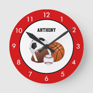 Red Sports Personalised Round Clock