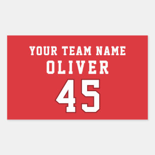 Red Sports Player Team Name Number Rectangular Sticker