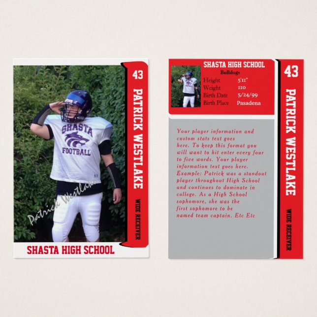 Red Sports Trading  Card w/ Autograph (Front & Back)