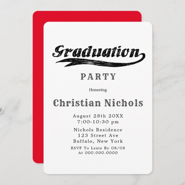 Red Sports Typography Graduation Party  Invitation (Front/Back)