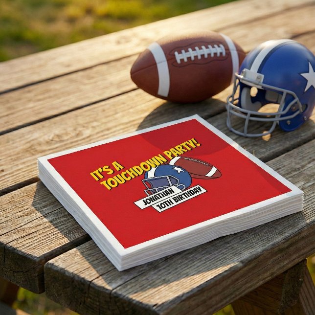 Red Sporty Football Celebration Kids Birthday Napkin (Creator Uploaded)