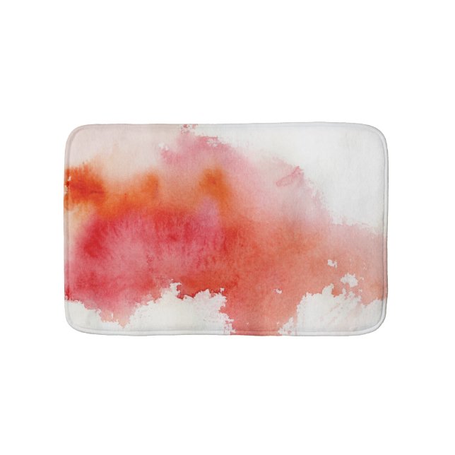 Red spot, watercolor abstract hand painted bath mat (Front)