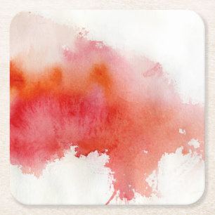 Red spot, watercolor abstract hand painted square paper coaster