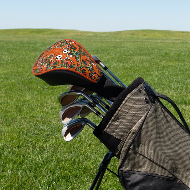 Red Spotted Newt on Black Personalised Tail Golf Head Cover (In Situ)