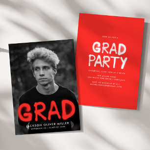 Red Spray Paint Photo Graduation Party Invitation