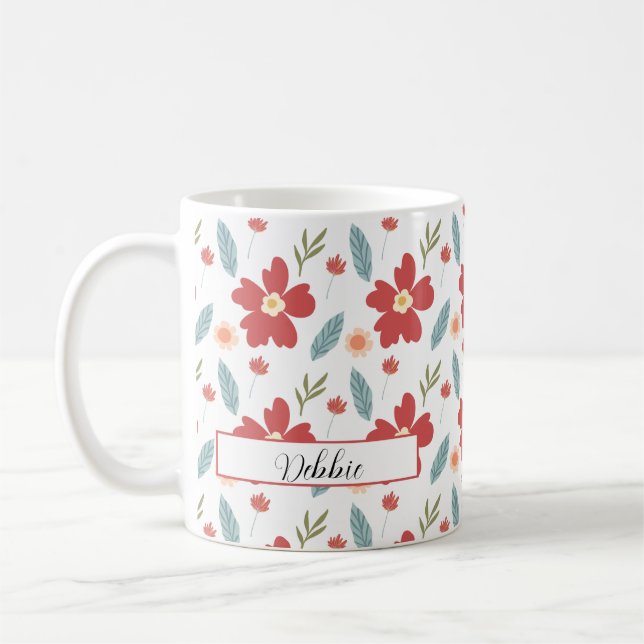 Red Spring Floral Personalised Coffee Mug (Left)