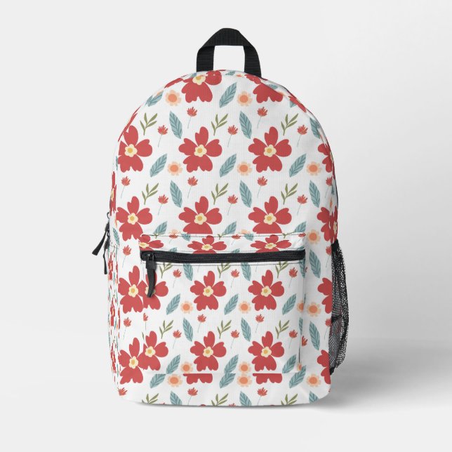 Red Spring Floral Print Backpack (Front)