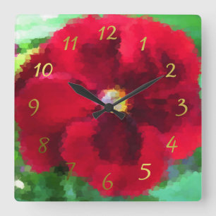 red spring flower painted clock