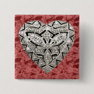 Red Square Elegant Designer Heart Button