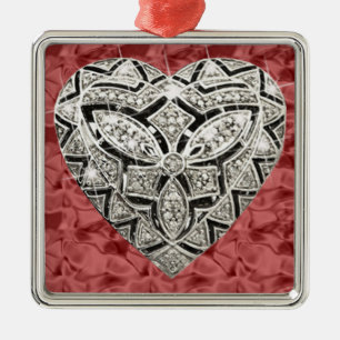 Red Square Elegant Designer Heart Ornament