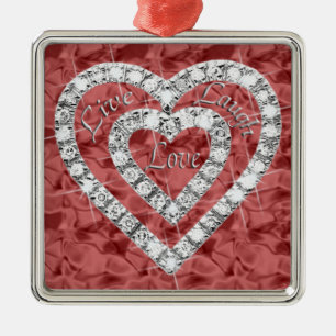 Red Square Live Laugh Love Diamond Heart Ornament