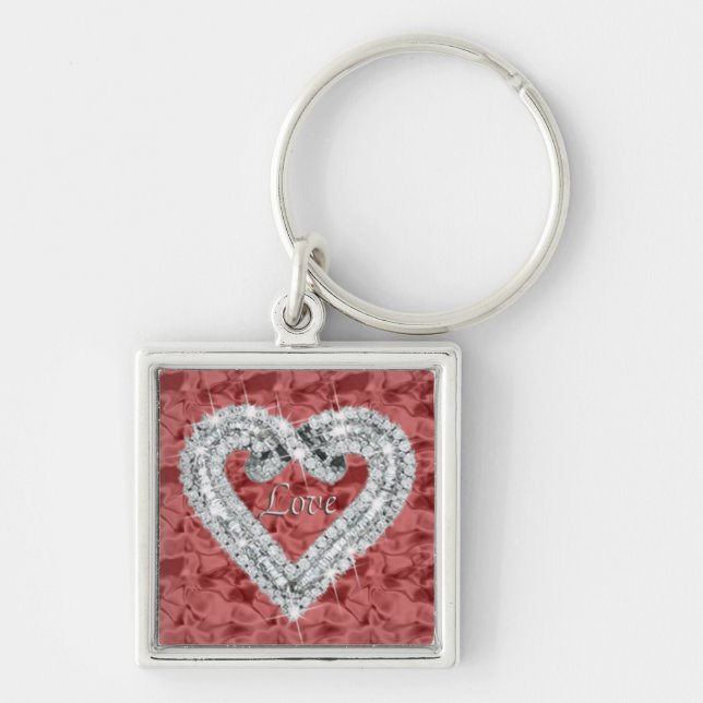 Red Square Love Diamond Heart Keychain (Front)