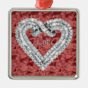 Red Square Love Diamond Heart Ornament