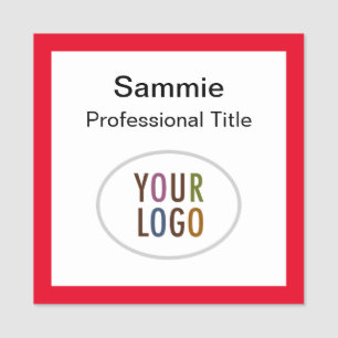 Red Square Name Badge with Logo Magnetic or Pin