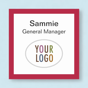Red Square Nametag Company Logo Pin or Magnetic Name Tag