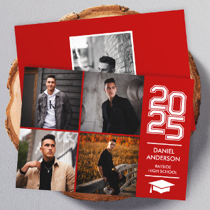 Red Square Photo Modern Varsity Grad Announcement