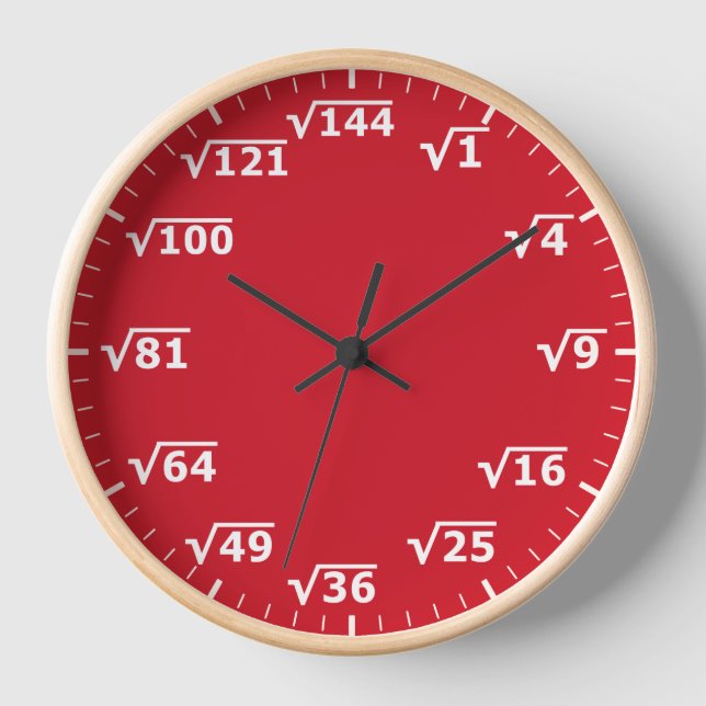 Red Square Root Clock - Math Mathematics Clock (Front)