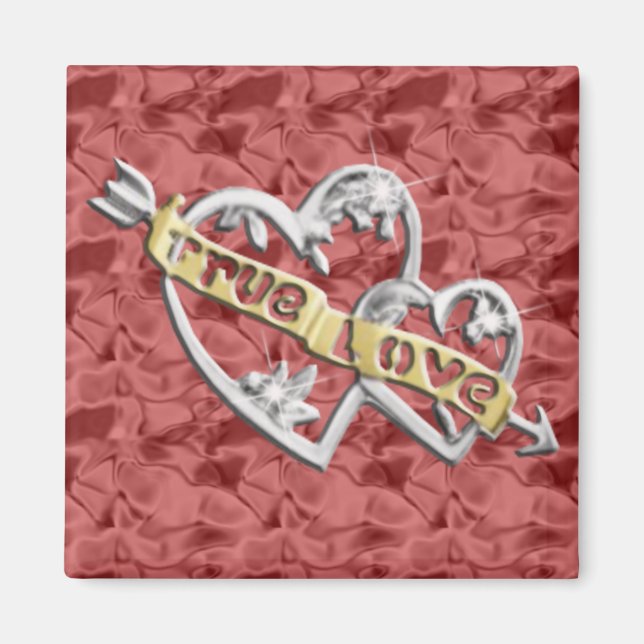 Red Square True Love Joined Hearts Magnet (Front)