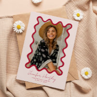Red Squiggly Photo Frame Graduation Announcement