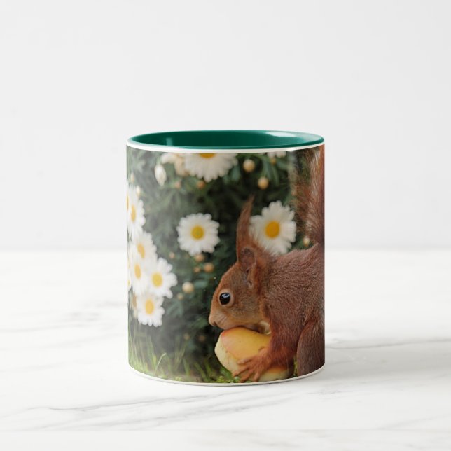 Red Squirrel and Daisies Two-Tone Coffee Mug (Center)