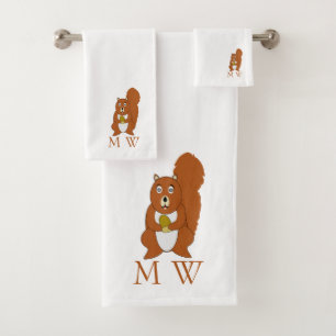 Red Squirrel Design Monogrammed Bath Towel Set