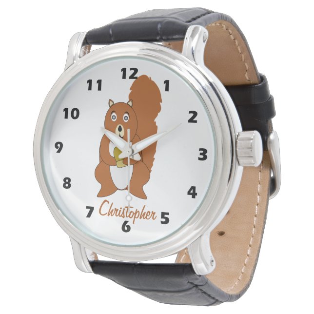 Red Squirrel Design Personalised Watch (Angled)