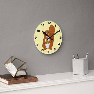 Red Squirrel Design Round Clock