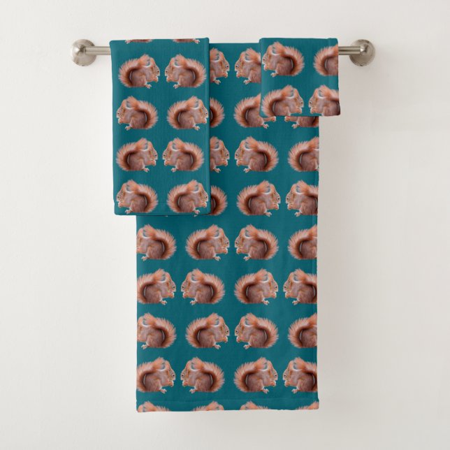 Red Squirrel Frenzy Bathroom Towel Set (Insitu)