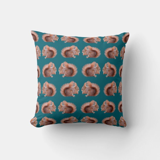 Red Squirrel Frenzy Pillow (Front)