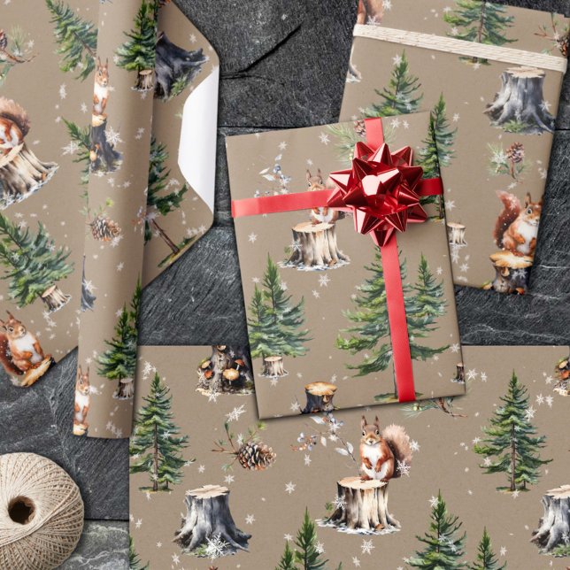 Red Squirrel In A Snowy Woodland Forest Holiday Wrapping Paper (Red Squirrel In A Snowy Woodland Forest Holiday Wrapping Paper Rolls in 6 & 15 foot lengths.)