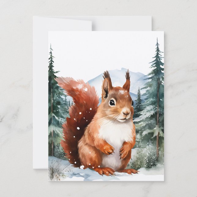 Red Squirrel In A Woodland Forest Watercolor  Card (Back)