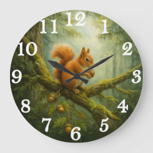 Red squirrel in enchanted woodland large clock