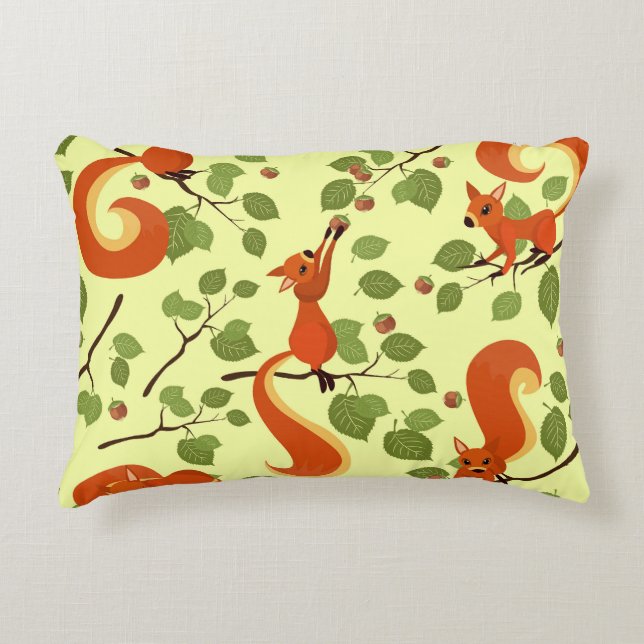 Red squirrel in hazel branches. decorative cushion (Front)