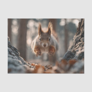 Red Squirrel Leaping in Frosty Forest Tissue Paper