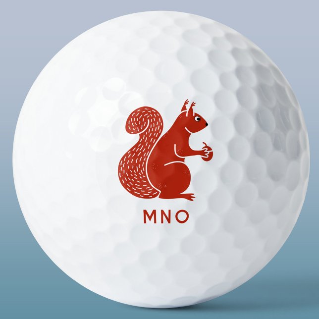 Red Squirrel Monogram Personalised Golf Balls (Red squirrel personalized monogram initials golf ball for wildlife and animal lovers)
