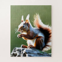 Red squirrel on green background