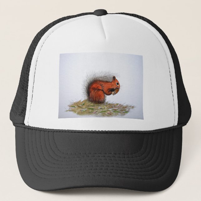 Red Squirrel pine cone Trucker Hat (Front)