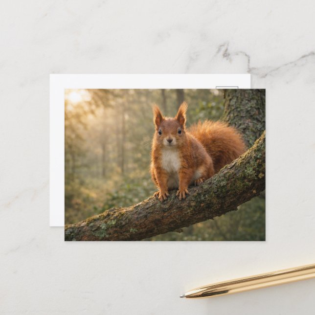 Red Squirrel Scottish Highlands Misty Forest Postcard (Front/Back In Situ)