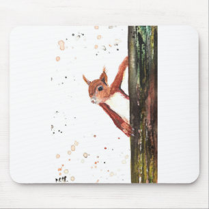 Red Squirrel watercolor cute animal wildlife  Mouse Pad