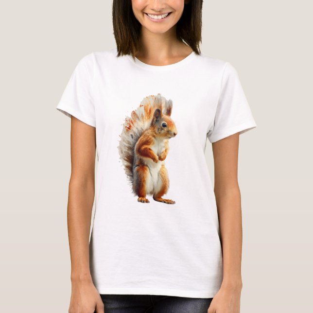 Red Squirrel Watercolor Illustration Women T-Shirt (Front)