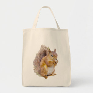 Red squirrel watercolor painting tote bag