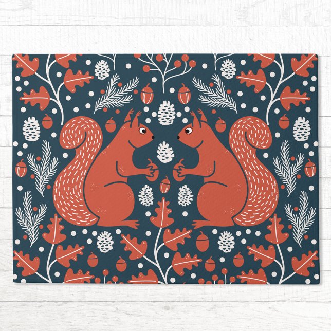 Red Squirrels in the Forest Doormat (Squirrels in the forest woodland pattern doormat)