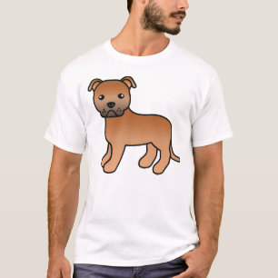 Red Staffordshire Bull Terrier Cartoon Dog T-Shirt