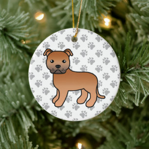 Red Staffordshire Bull Terrier Cute Cartoon Dog Ceramic Ornament
