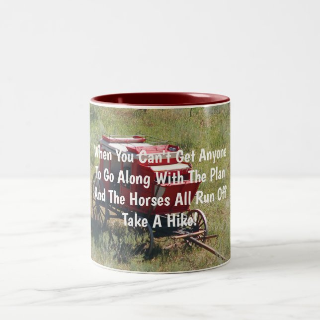 Red Stagecoach Funny Two-Tone Coffee Mug (Center)