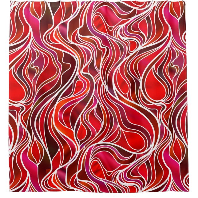 Red Stained Glass Abstract Shower Curtain (Front)