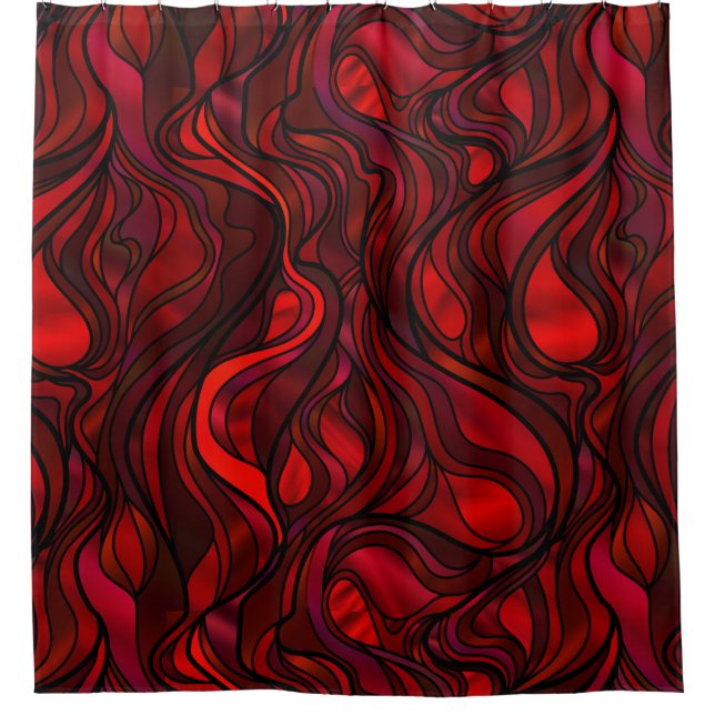 Red Stained Glass Abstract Shower Curtain (Front)