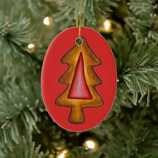 Red Stained Glass Christmas Tree Cookie Ceramic Ornament (Tree)
