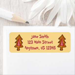 Red Stained Glass Christmas Tree Holiday Cookie Return Address Label