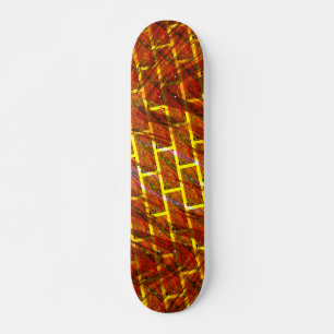 Red stained, scratched, gold grid or brick effect? skateboard